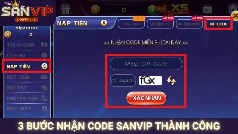 3 bước nhận code SANVIP thành công