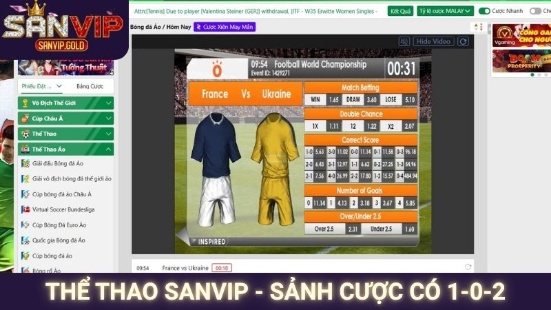 Thể thao SANVIP - Sảnh cược có 1-0-2