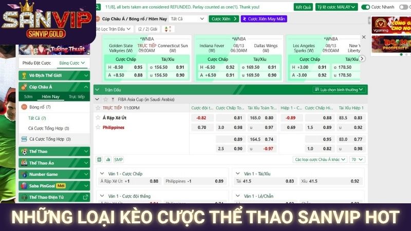 Những loại kèo cược thể thao SANVIP hot nhất